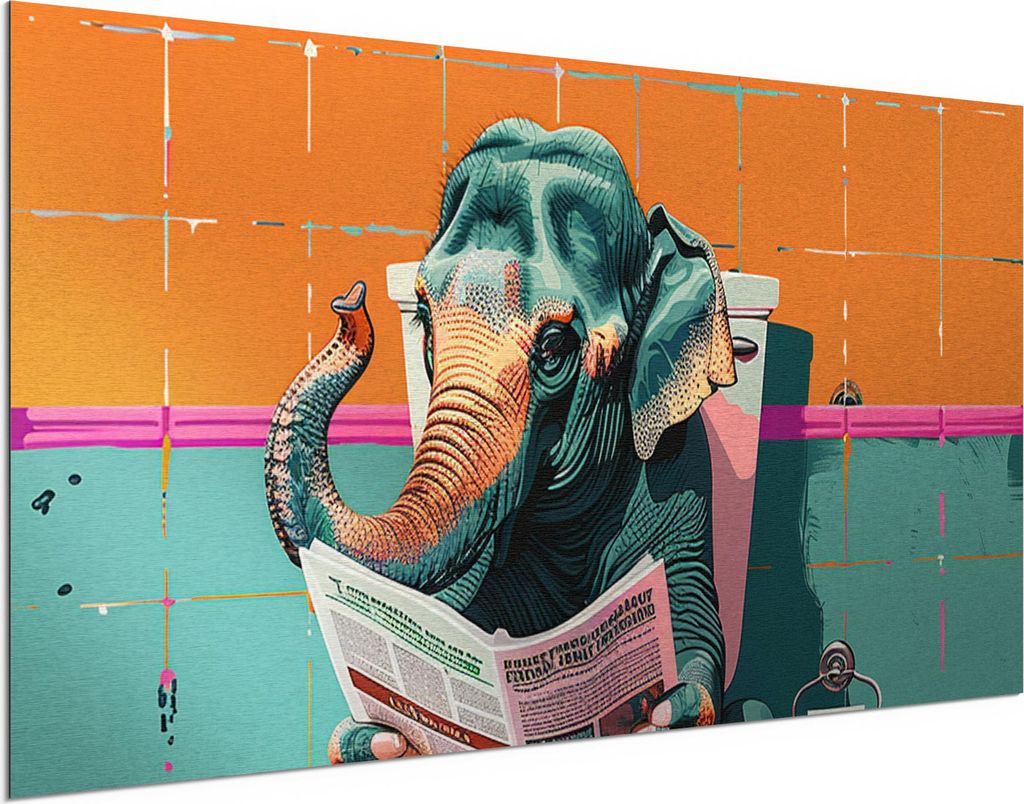 DEQORI Alu-Dibond Bild Silber 100x50 cm 'Elefant macht Druck' Wandbild Metall dünn Design