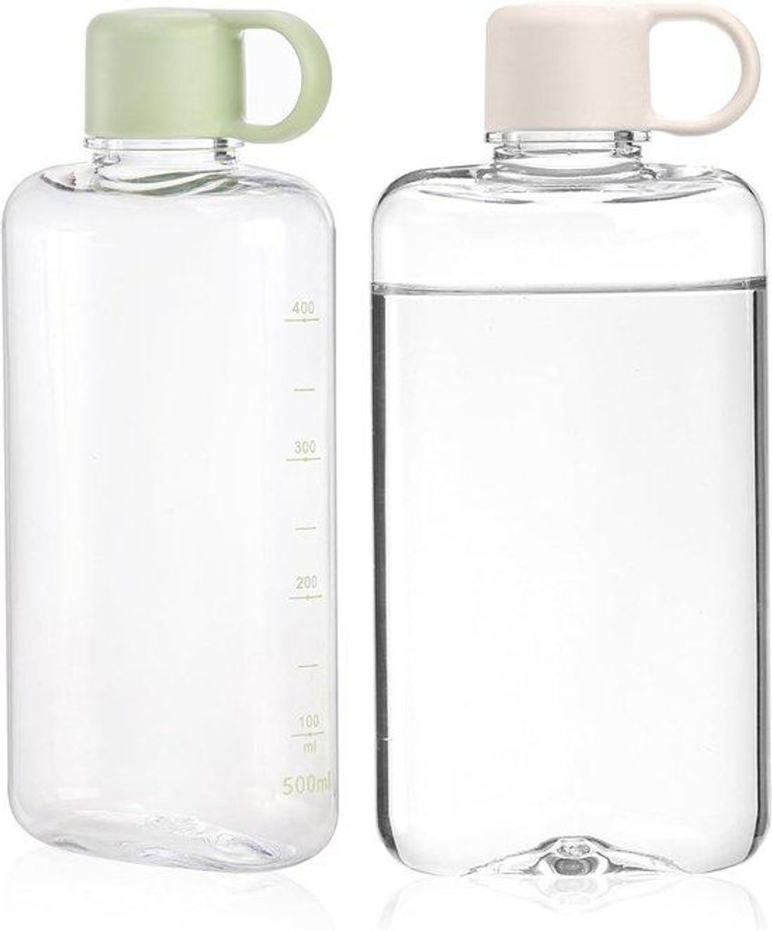 2 Stück tragbare flache Wasserflaschen, 17 oz BPA-freie schlanke Trinkflaschen, Plastik-Reise-Wasserflaschen für Outdoor-Sportarten, Camping, Fit...