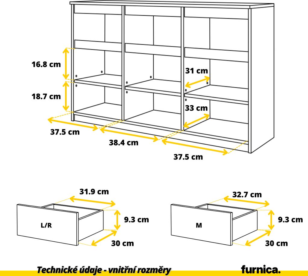 FURNICA - NOAH - Komoda / příborník se 3 zásuvkami a 3 Obrázek produktu 2