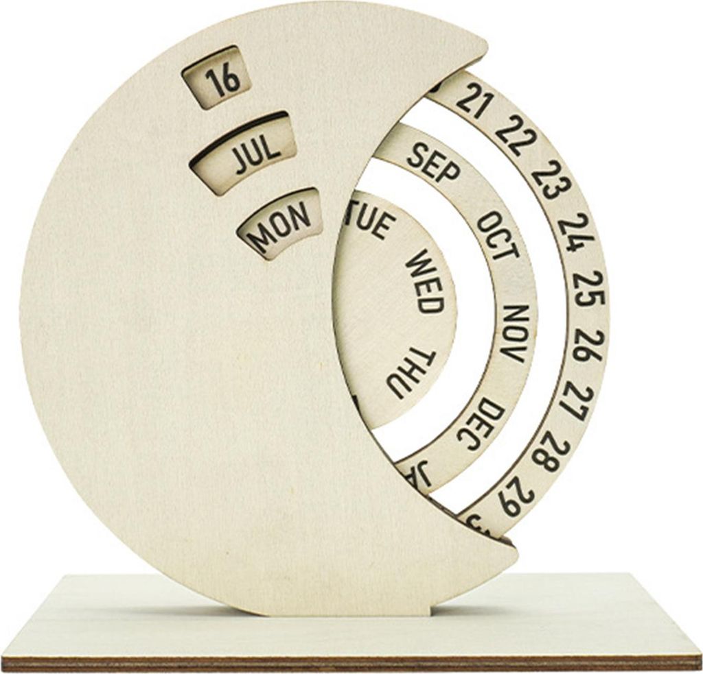 Drehbarer, kreisförmiger Ewiger Kalender aus Holz, manuell drehbarer Scheibenkalender, Schreibtischdekoration für Zuhause, Büro, Schule