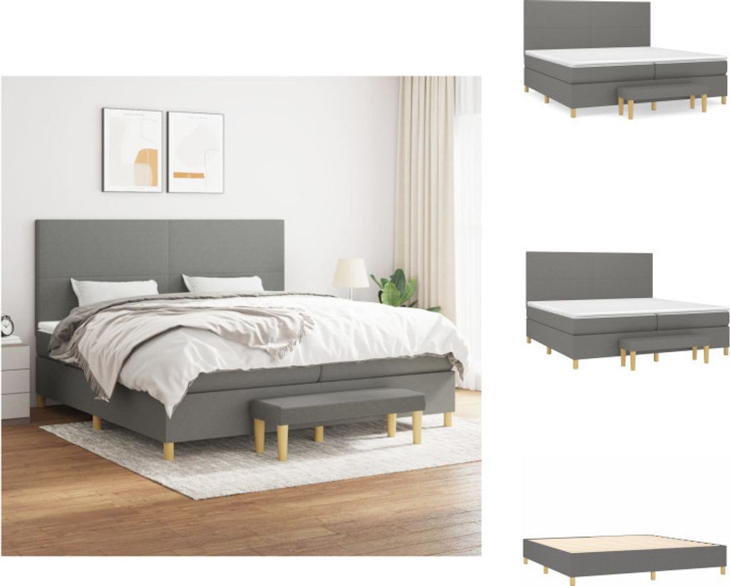 vidaXL Boxspringbett mit Matratze Dunkelgrau 200x200 cm Stoff - Betten & Bettgestelle