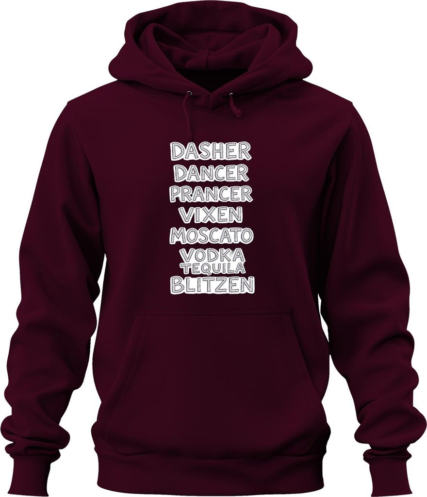 Dasher Dancer Prancer Vixen Moscato Vodka Geschenk Lustig Party Uni Hoodie Kapuzenpullover, Burgundy, XL