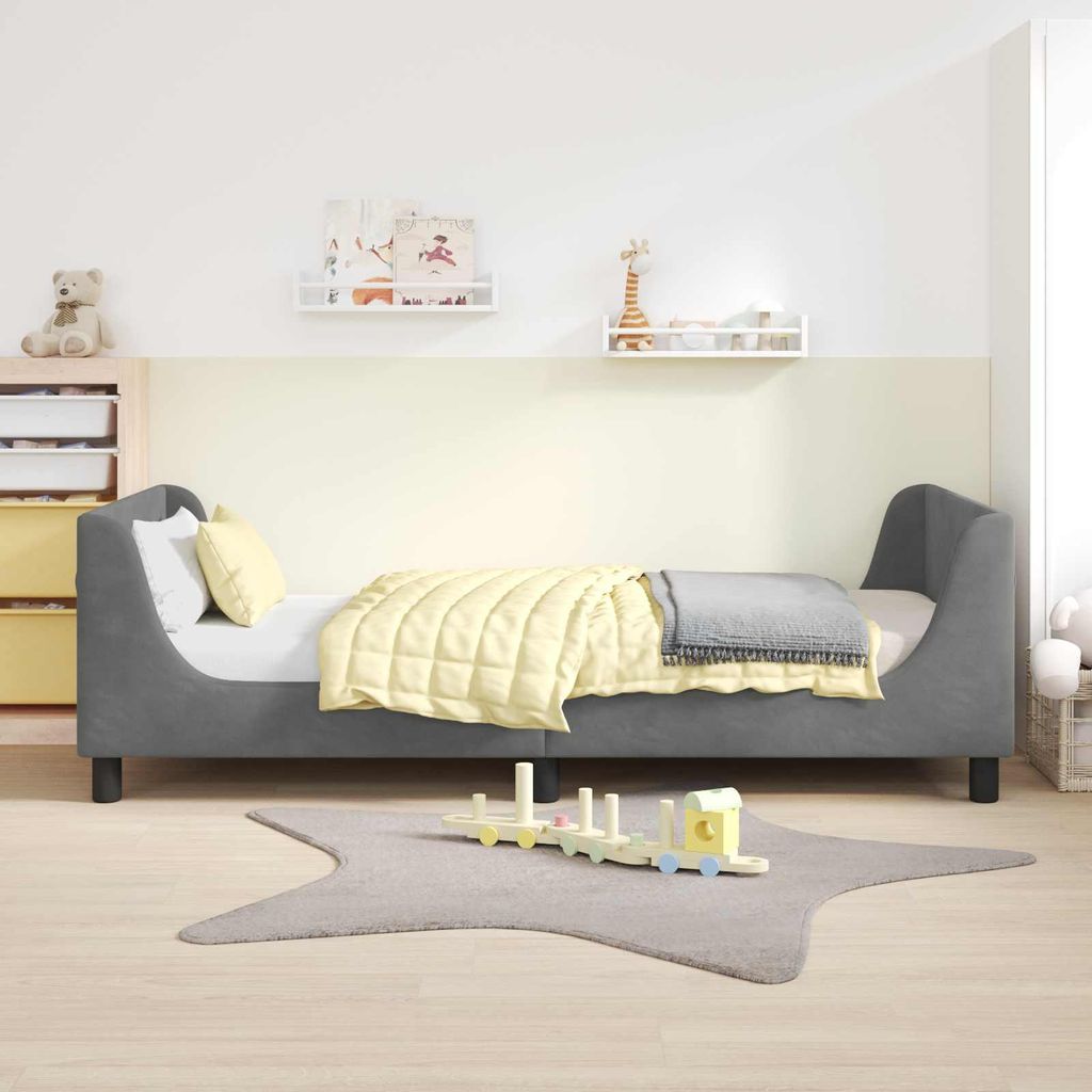 (Design 2026) Kinderbettgestell mit Kopfteil Dunkelgrau 90 x 190cm Samt - HOMMIE 190437 - Klassische BettenJugendbett Tagesbett