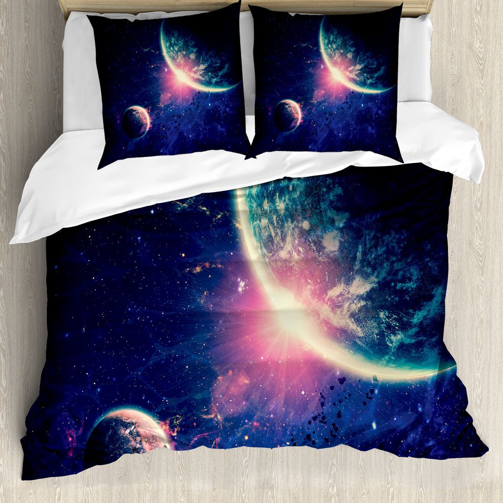 ABAKUHAUS Galaxis Bettbezug, Weltraum Mars Planets, Milbensicher Allergiker geeignet mit Kissenbezügen, 155 cm x 220 cm - 80 x 80 cm, Marine-Blau-...