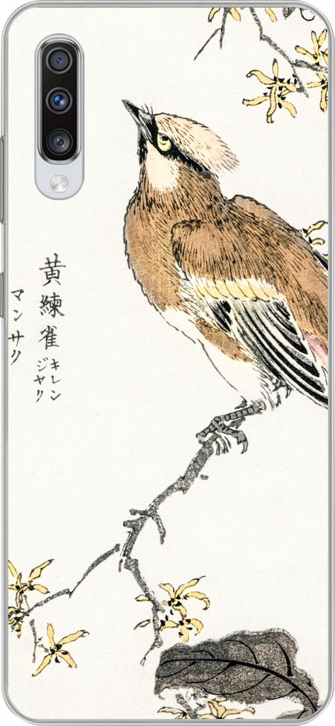 MuchoWow Handyhülle Schutzhülle Hülle für Telefoonhoesje Samsung Galaxy A70 Vintage - Vogel - Japanisch - Schriftzeichen Silikon Softcase Han...