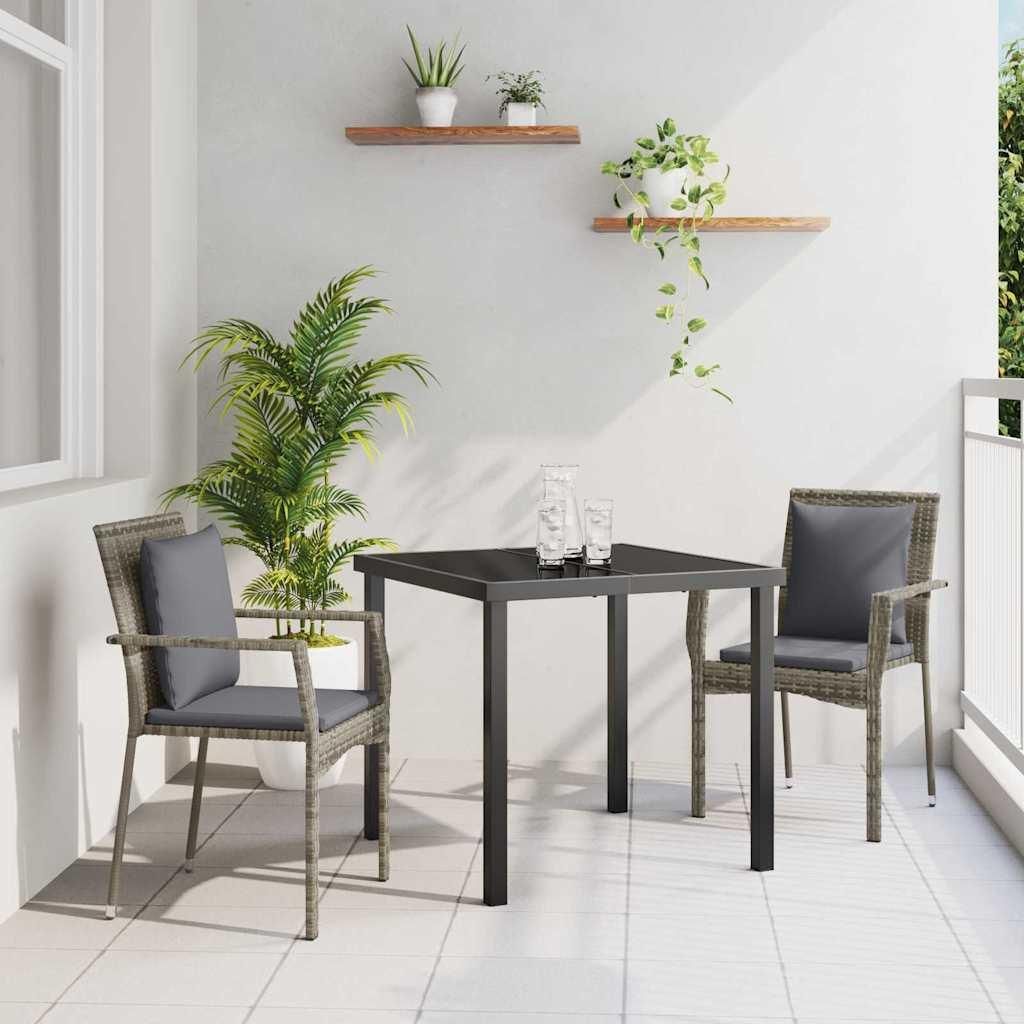 Maison Exclusive - Garten Essgruppe mit Kissen 3 pcs Grau Poly-Rattan