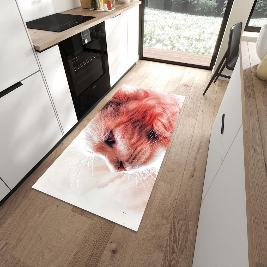 Küchenteppich 90x180cm rutschfest & abwischbar PVC Läufer - Katze Profil Rouge