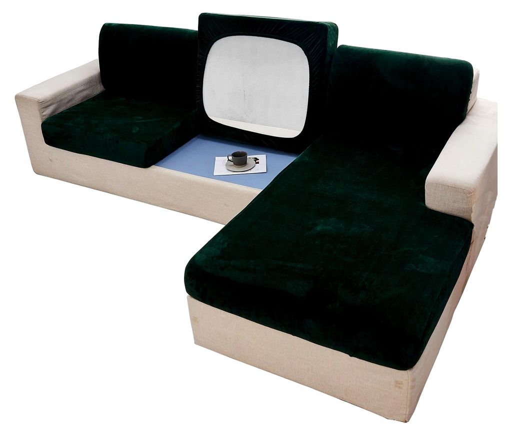 Sitzkissenbezug Stretch Samt Dunkelgrün