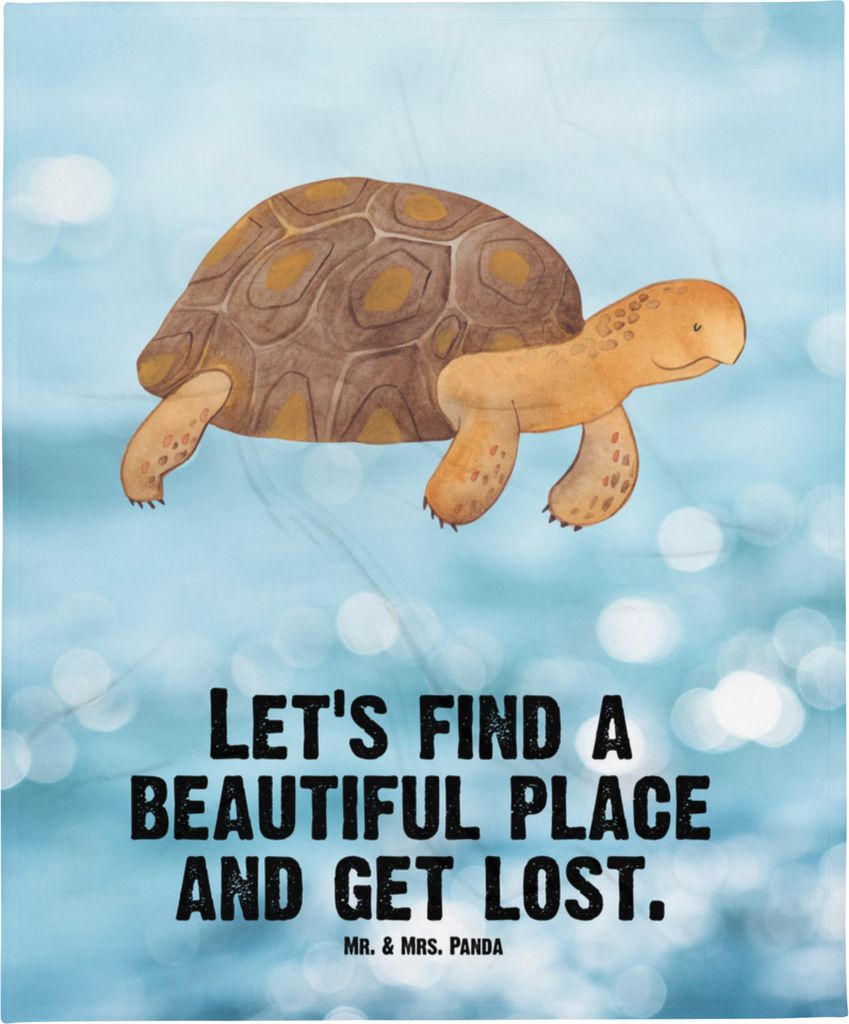 Mr. & Mrs. Panda Babydecke Schildkröte Marschieren - Oceanblue - Geschenk, Neustart, Meer, Schmusedecke, Plaid, Inspiration, Fleecedecke, Erstling...