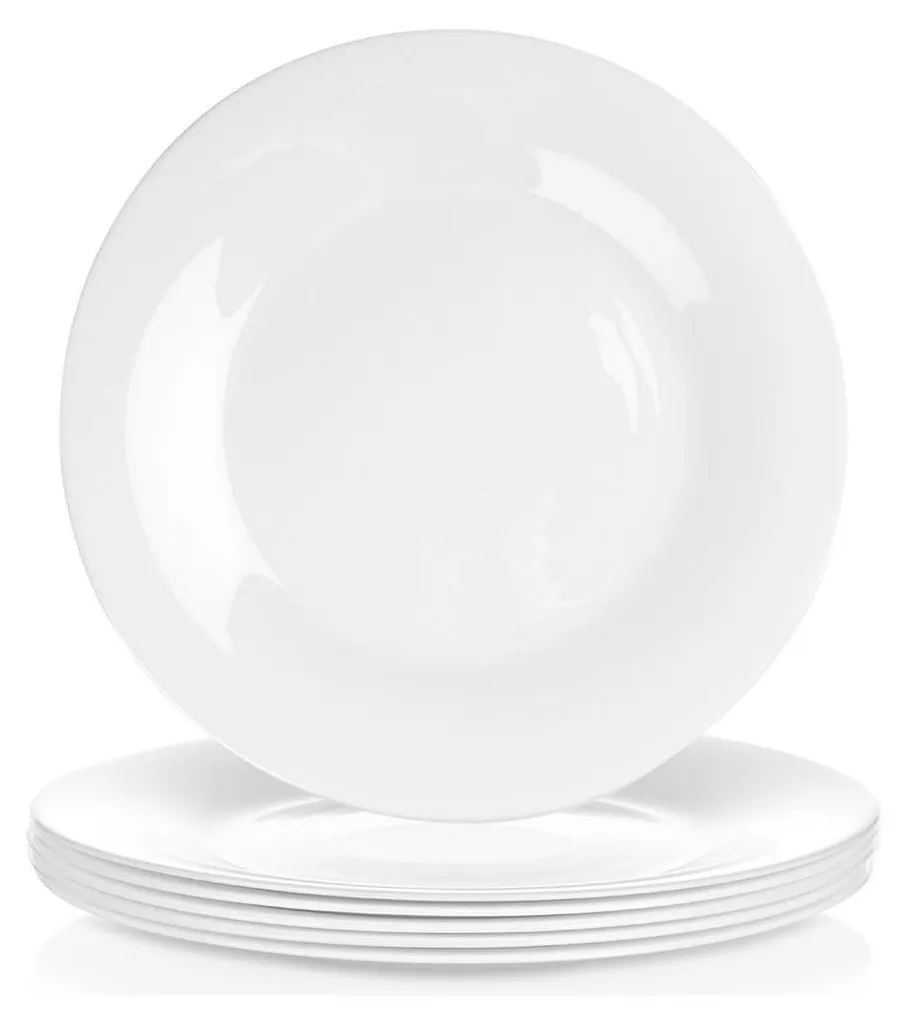 Piatti piani in porcellana bianca da 6 pezzi, piatto rotondo da dessert o insalata, piatti da portata, set di stoviglie, resistenti ai graffi, utensili da cucina lavabili nel microonde, nel forno e i