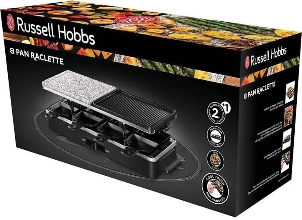 Russell Hobbs Raclette Grill Plaque Pierre 8 Personnes - Haute Qualité