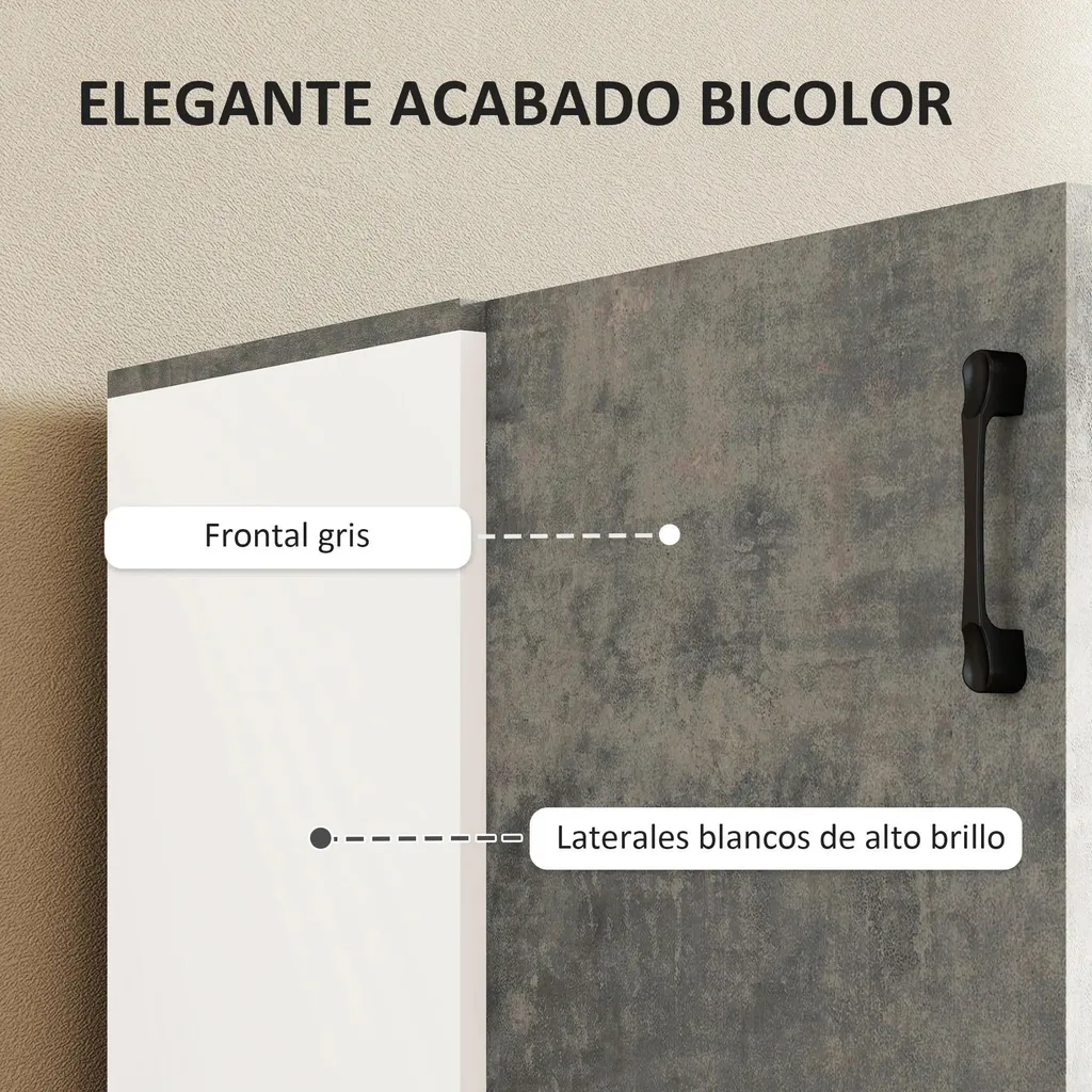 Buffet bas gris clair avec fermeture douce Soft-Close et tablette 80cm - 5