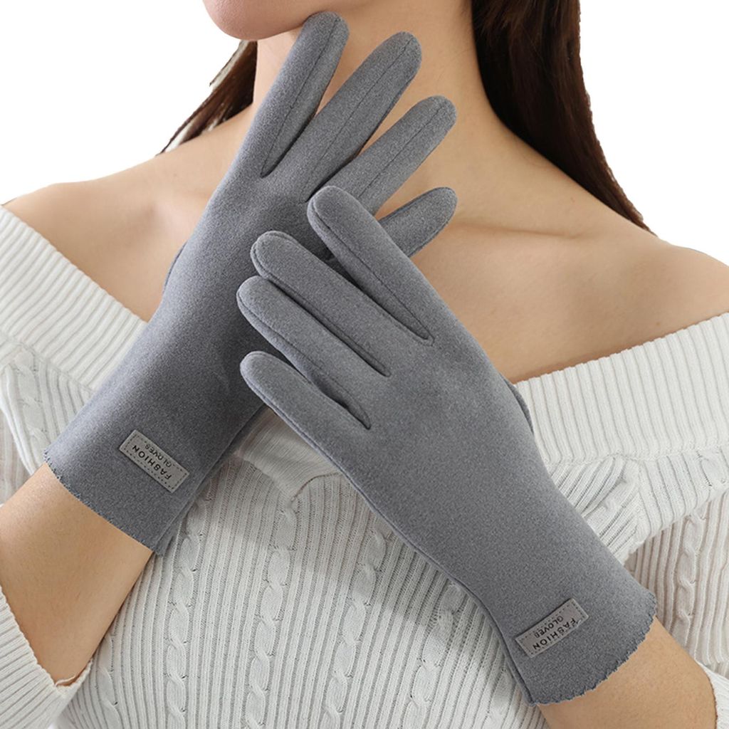 1 Paar Winter-Damenhandschuhe mit vollen Fingern, Touchscreen-geeignet, warm, dick, aus Samt, geeignet für Outdoor-Aktivitäten wie Radfahren und ...