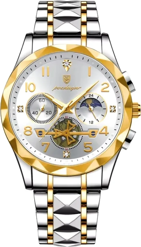 Montre Homme Anti-Rayures Argent et Or - Style Durable et Indémodable