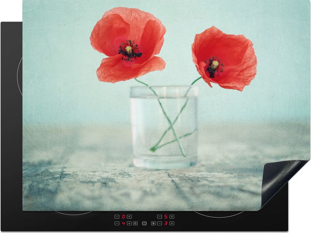 KitchenYeah Herdabdeckplatte Mohn - Stilleben - Blumen , 71x52cm, Küche Deko, Glaskeramikfeld Herdabdeckung, Abdeckplatte fùr Kochfeld