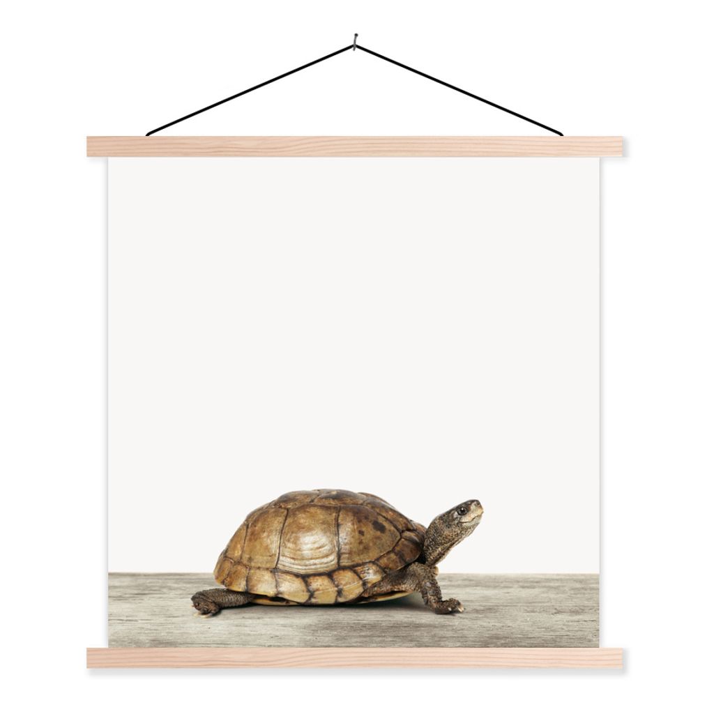 MuchoWow Textilposter Schildkröte - Junge - Tiere - Kinder - Mädchen 40x40 cm mit holzfarbenen Rahmen - Posterleiste
