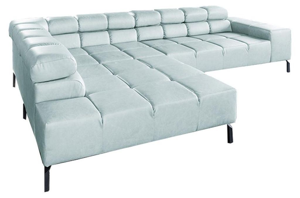 KAWOLA Sofa NELSON Ecksofa Leder hellblau mit motorischem Sitzvorzug Recamiere links