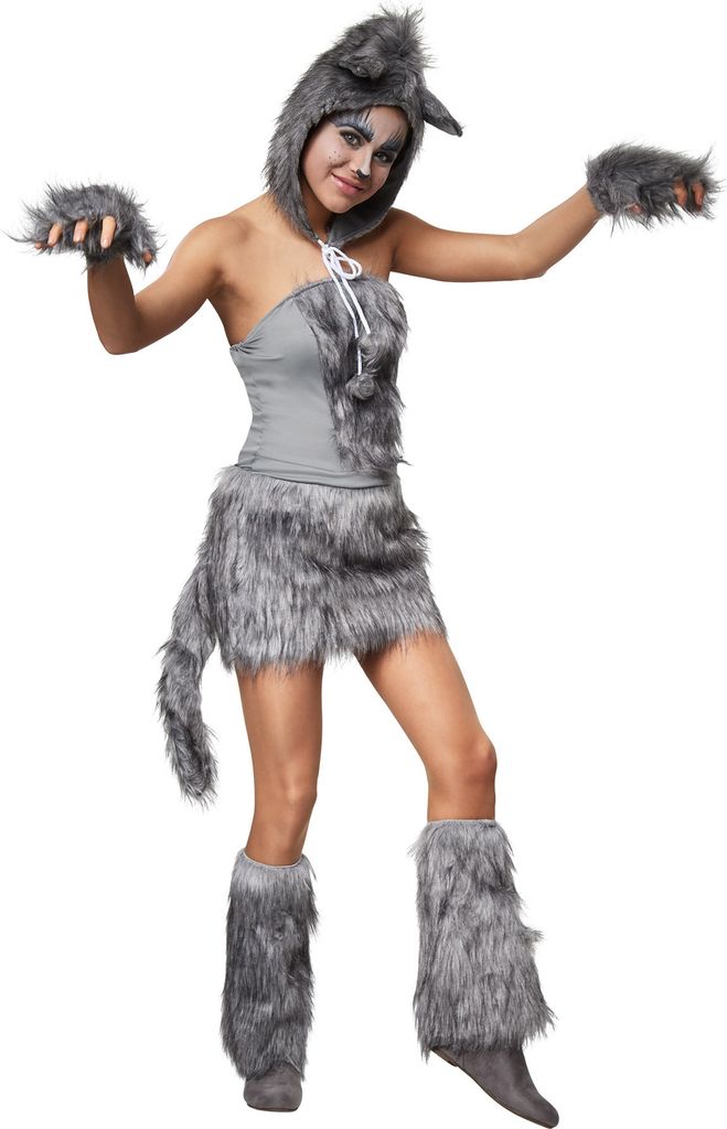 A woman wearing a wolf costume.