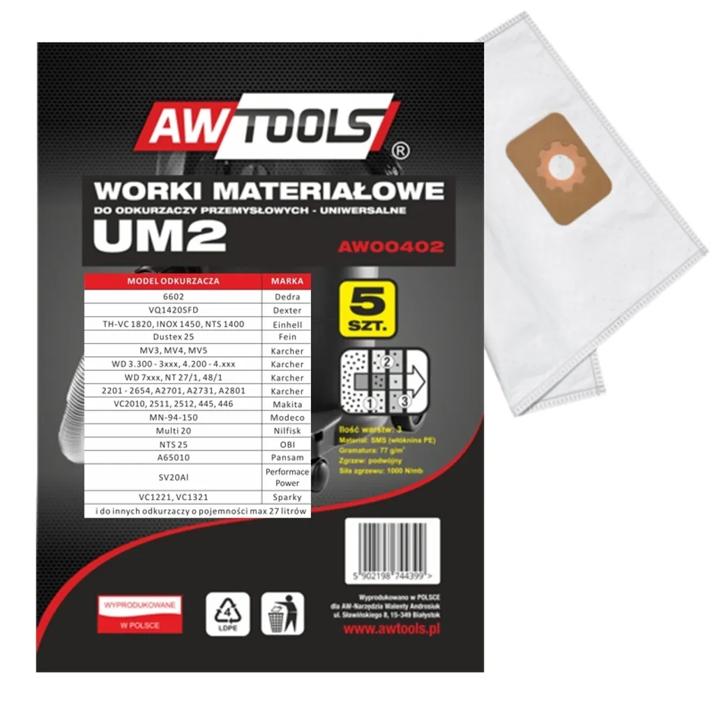 Set 5 Sacchetti Aspirapolvere Makita VC2010 VC2512 446 | Microfibra UM2