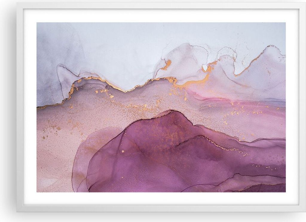 Gerahmtes Poster - Weißer Rahmen - Marmor Pink Violett - 70x50 cm - Wand Bild - Wanddeko - Wandbilder - Kunstposter - Wandposter - Bilderrahmen - ...