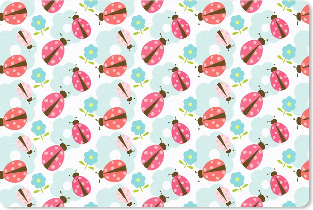 MuchoWow Schreibtischunterlage Mädchen - Marienkäfer - Blumen - Muster - Mädchen - Kinder - Kinder 60x40 cm - XXL Mauspad - Großes Mauspad