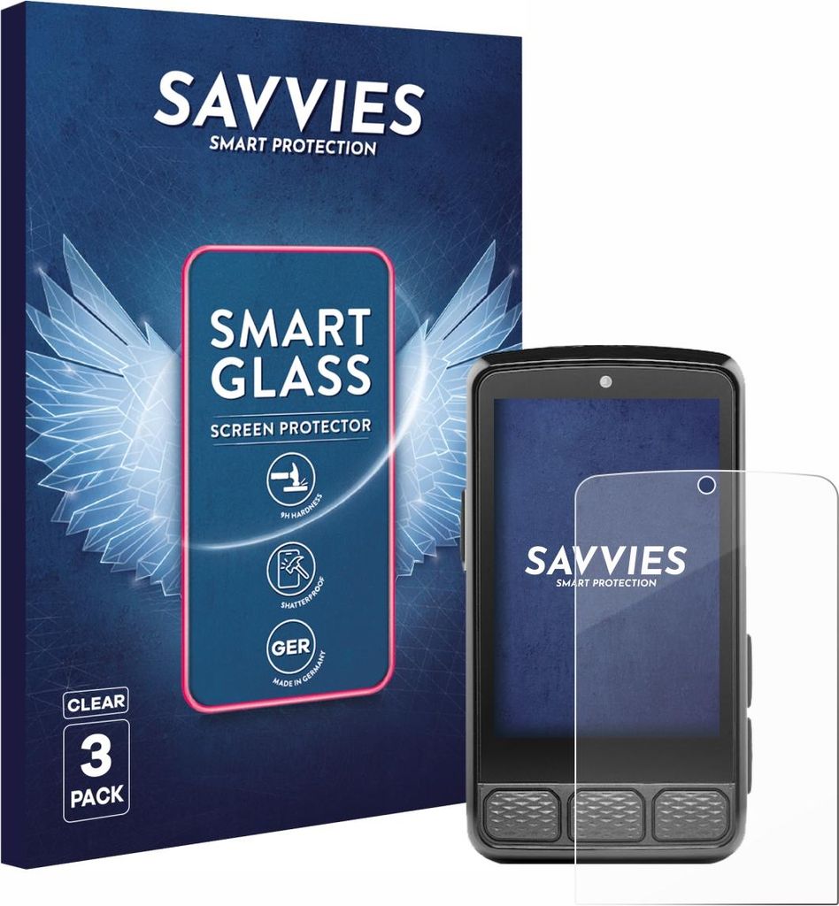 3x Savvies Schutzglas Folie für Wahoo Elemnt Roam 3 9H Panzer Schutzfolie Glas Displayschutz klar transparent