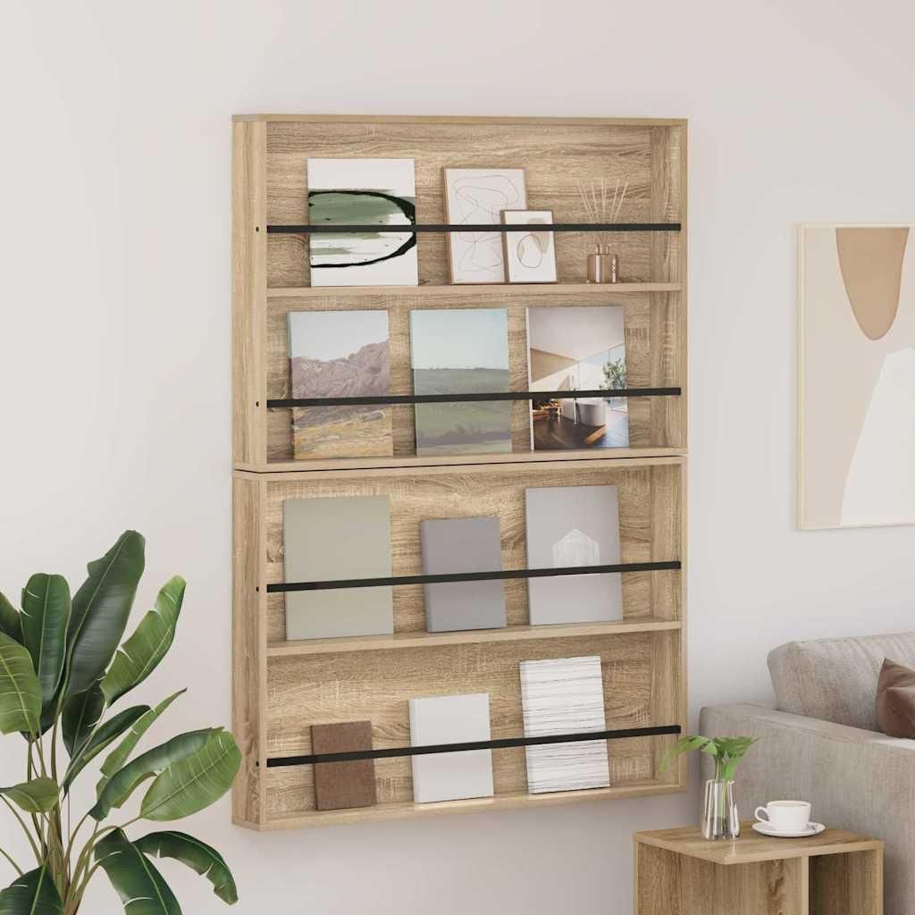 "Schlussverkauf" Magazinregal 2 Stück - Moderner Stil - Zeitschriftenhalter - Sonoma-Eiche 100x12x70 cm Holzwerkstoff C15280