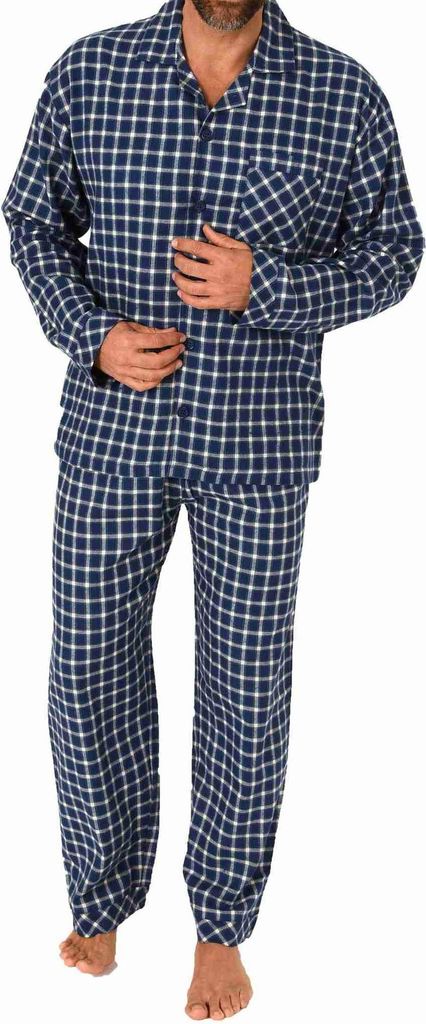 Herren Flanell Pyjama langarm Schlafanzug zum durchknöpfen - 222 101 15 870 ; navy , 50