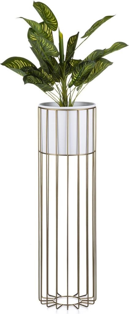 HowHomely Modern Pflanzenständer mit Topf, Blumenhocker aus Metall Gold 70 cm Höhe - Blumenständer für das Haus