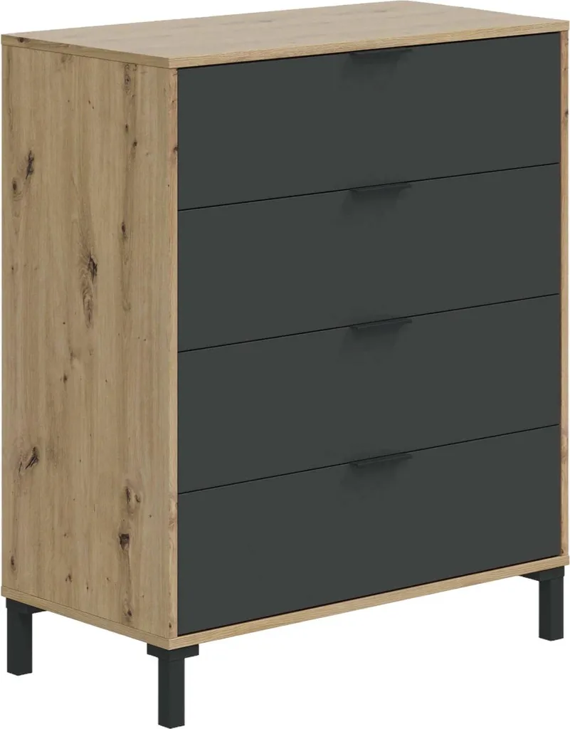 Commode 4 Tiroirs Pratique pour Petits Espaces Chêne Gris L77,5 cm