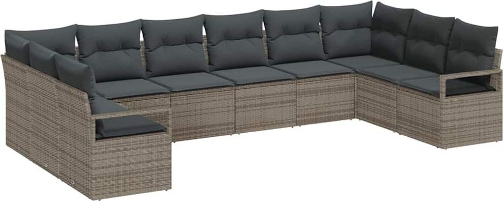 vidaXL Sofa Set mit Kissen 10 pcs Grau Poly Rattan