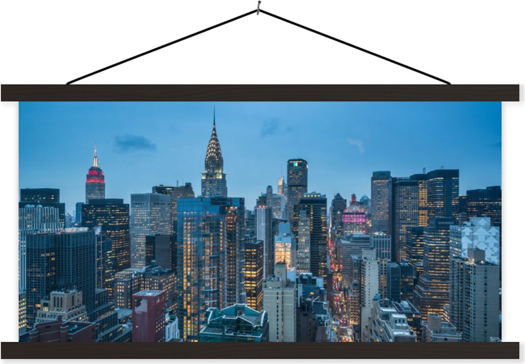 MuchoWow Textilposter New York - Skyline - Empire State Building 60x30 cm mit schwarzem Rahmen - Textilien