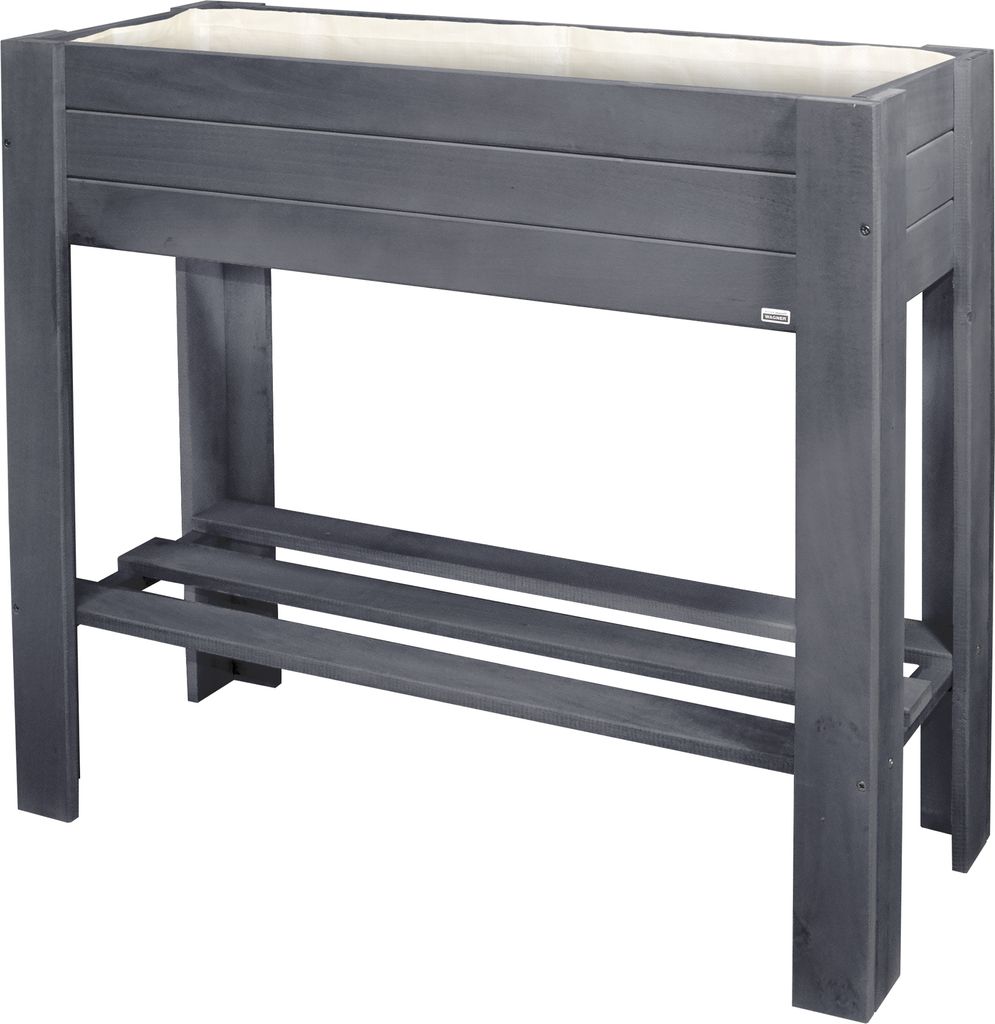 WAGNER GreenFAMILY Hochbeet GreenBOX Light - 70 x 83 x 34,5 cm, Massivholz, anthrazit, Regalboden & Pflanztasche - 25024001