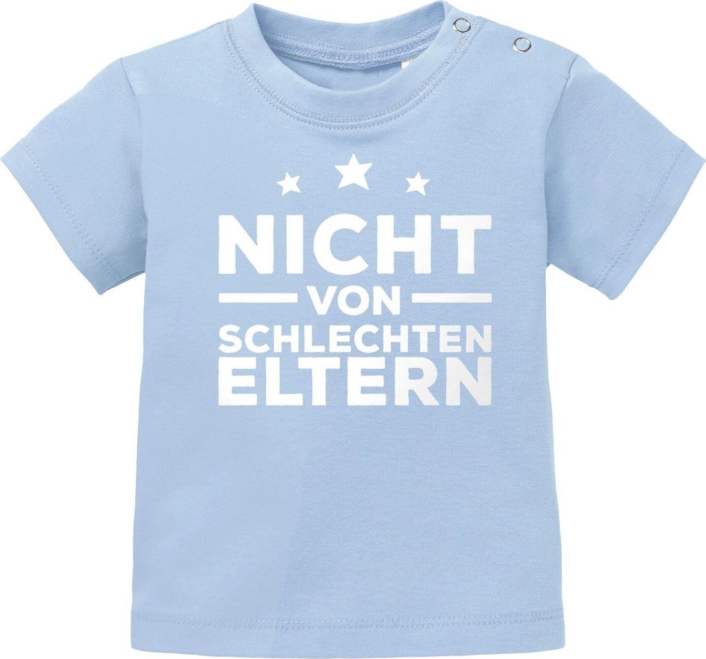 Baby Kurzarm T-Shirt Nicht von schlechten Eltern Babyshirt Jungen Mädchen Shirt Moonworks hellblau 92/98 (16-24-Monate)