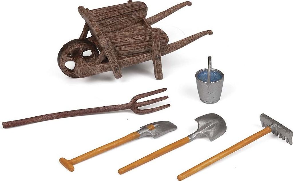 Spielfigur Papo Schubkarre mit Geräten