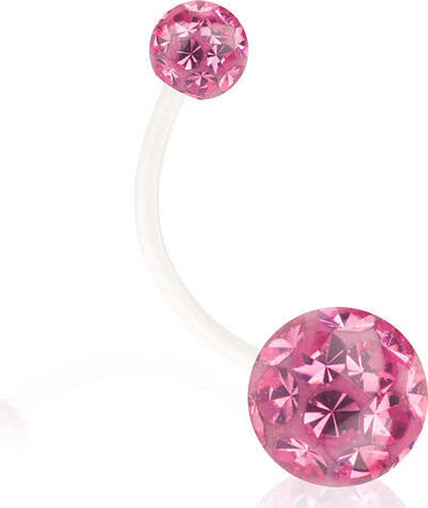 Taffstyle Bauchnabelpiercing Schwangerschaft Bauchnabelpiercing Flexibel Ferido Kristall Kugeln, Rosa / 25mm / 8mm x 5mm