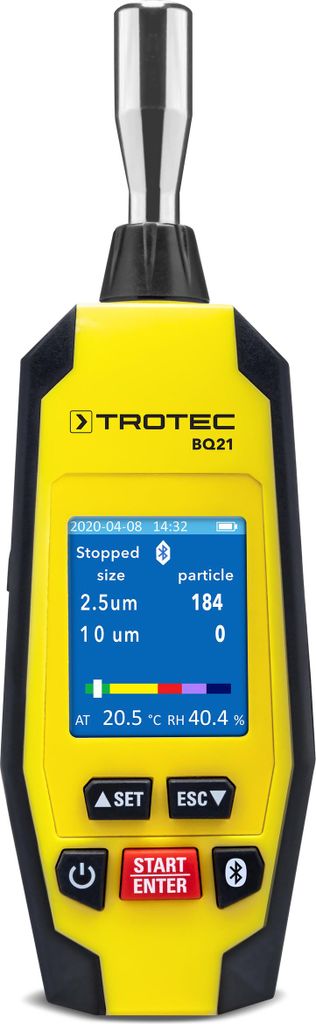 TROTEC Mini-Partikelmessgerät BQ21 2-Zoll-Farbdisplay akustische Alarm-Automatik zur schnellen Erfassung kritischer Partikelkonzentrationen Abscha...