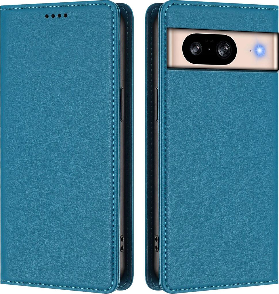 Handyhülle für Google Pixel 8, Kunstleder Klapphülle Stoßfeste Magnetische Hülle mit Ständer Blau