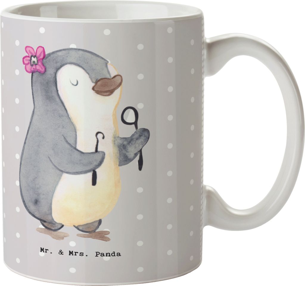 Mr. & Mrs. Panda Tasse Zahnmedizinische Fachangestellte Herz - Grau Pastell - Geschenk, Pott, haferl, Bedruckte, Kaffeetasse, Kaffeebecher