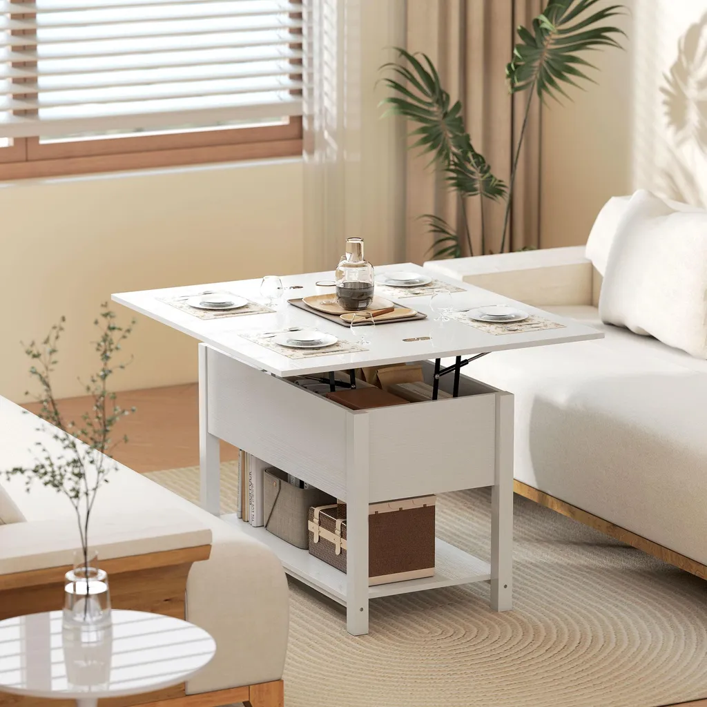 HOMCOM Table basse relevable et extensible en blanc, 100x45x50,5 cm - 5