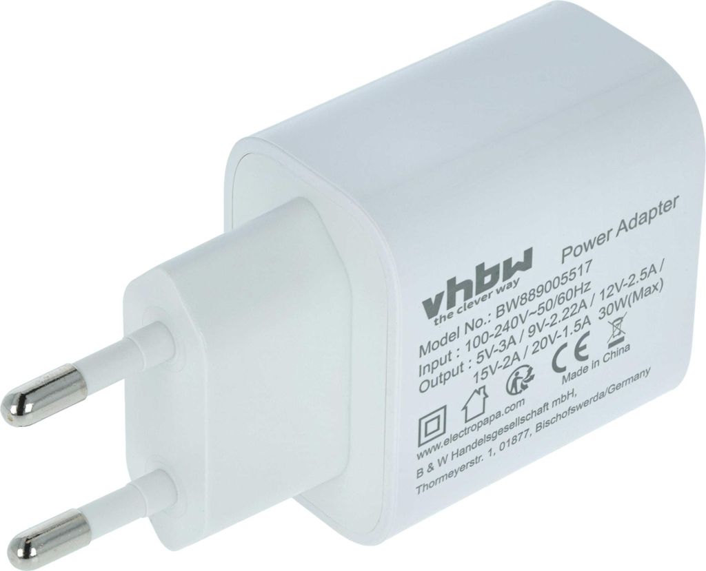 vhbw Netzteil / Ladegerät kompatibel mit Apple iPad Pro 5, 13 Pro Max, 13 Pro, 4, 4S, 13 Mini Elektrogeräte - USB-C Netzadapter 5 / 9 / 12 / 15 /...