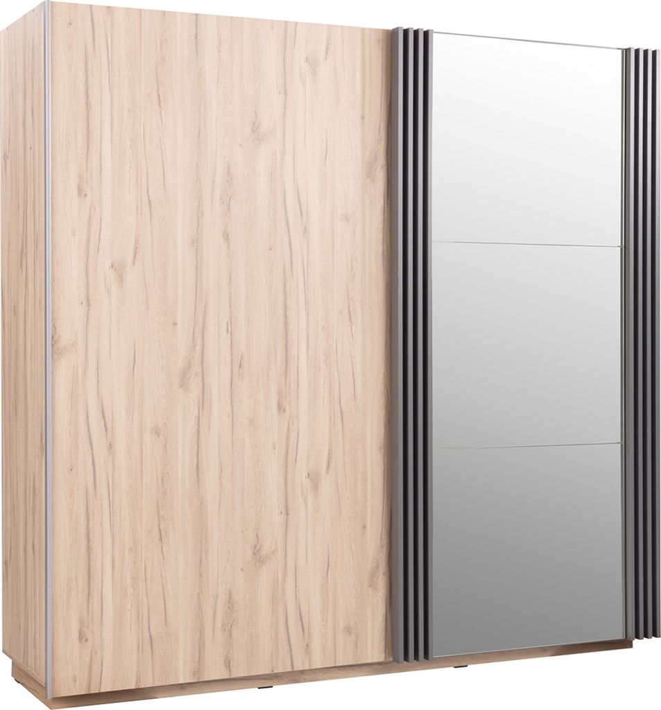 Jugendzimmer-Kleiderschrank 215 cm breit in Eiche Nb. mit Anthrazit mit Spiegeltür ANTIGUA-133