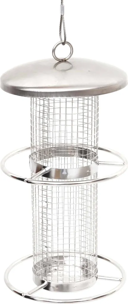 Mangeoire pour oiseaux de jardin suspendue en inox distributeur 27cm