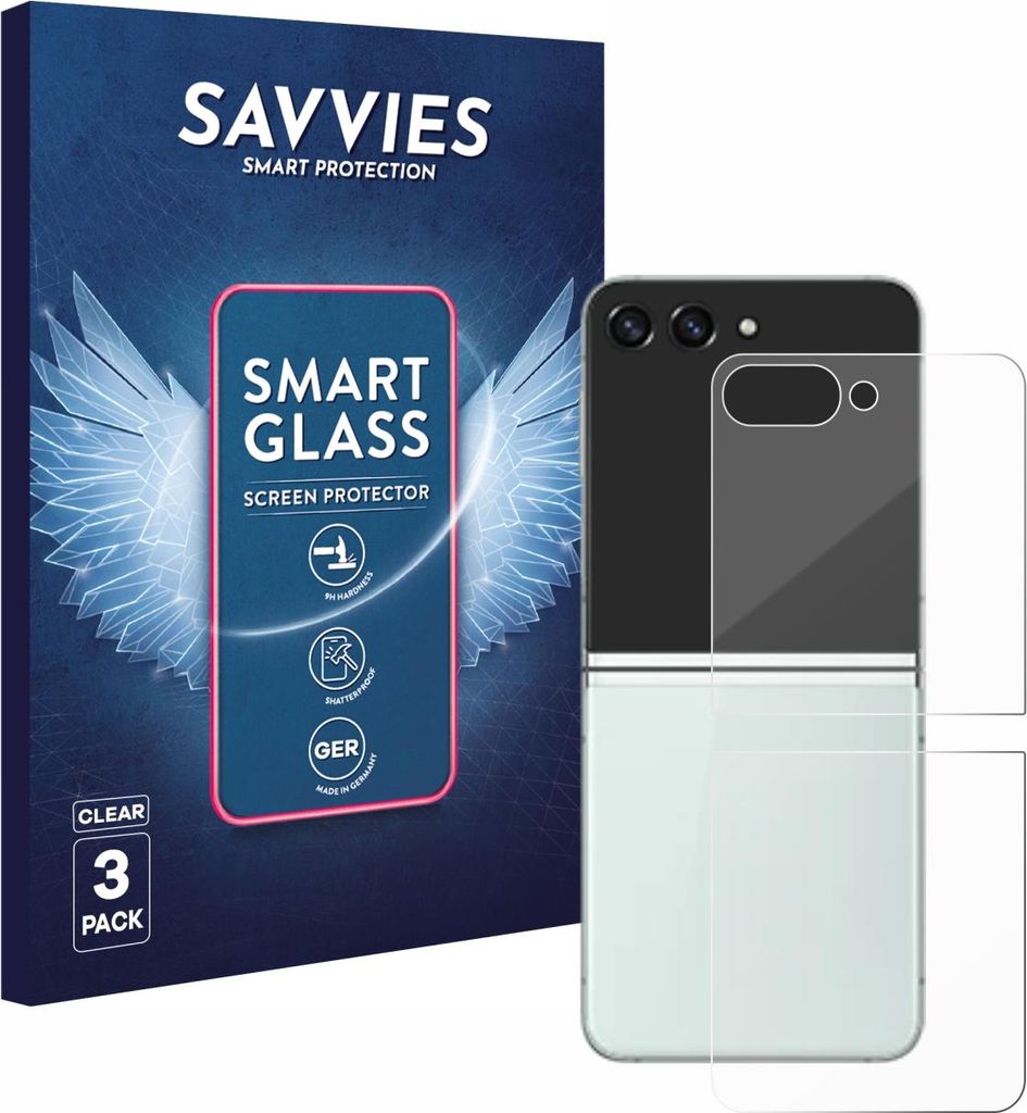 3x Savvies Schutzglas Folie für Samsung Galaxy Z Flip 5 (Rückseite) 9H Panzer Schutzfolie Glas Displayschutz klar transparent