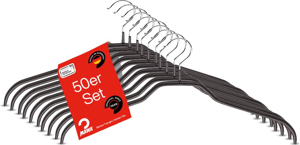 MAWA Kleiderbügel, 50er-Set, rutschfest, 41 cm, Schwarz, Produktbild 