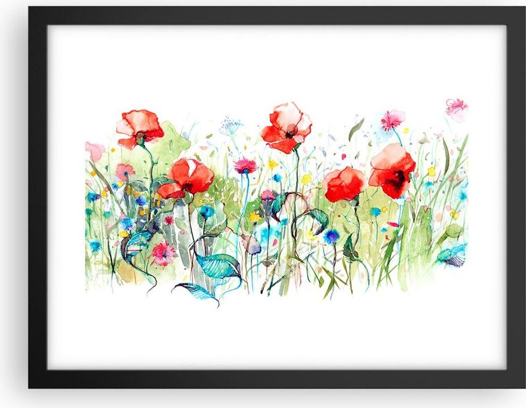 Gerahmtes Poster - Schwarzer Rahmen - Blumen Wiese Blatt Natur - 40x30 cm - Wand Bild - Wanddeko - Wandbilder - Wandposter - Bilderrahmen - Bilder ...