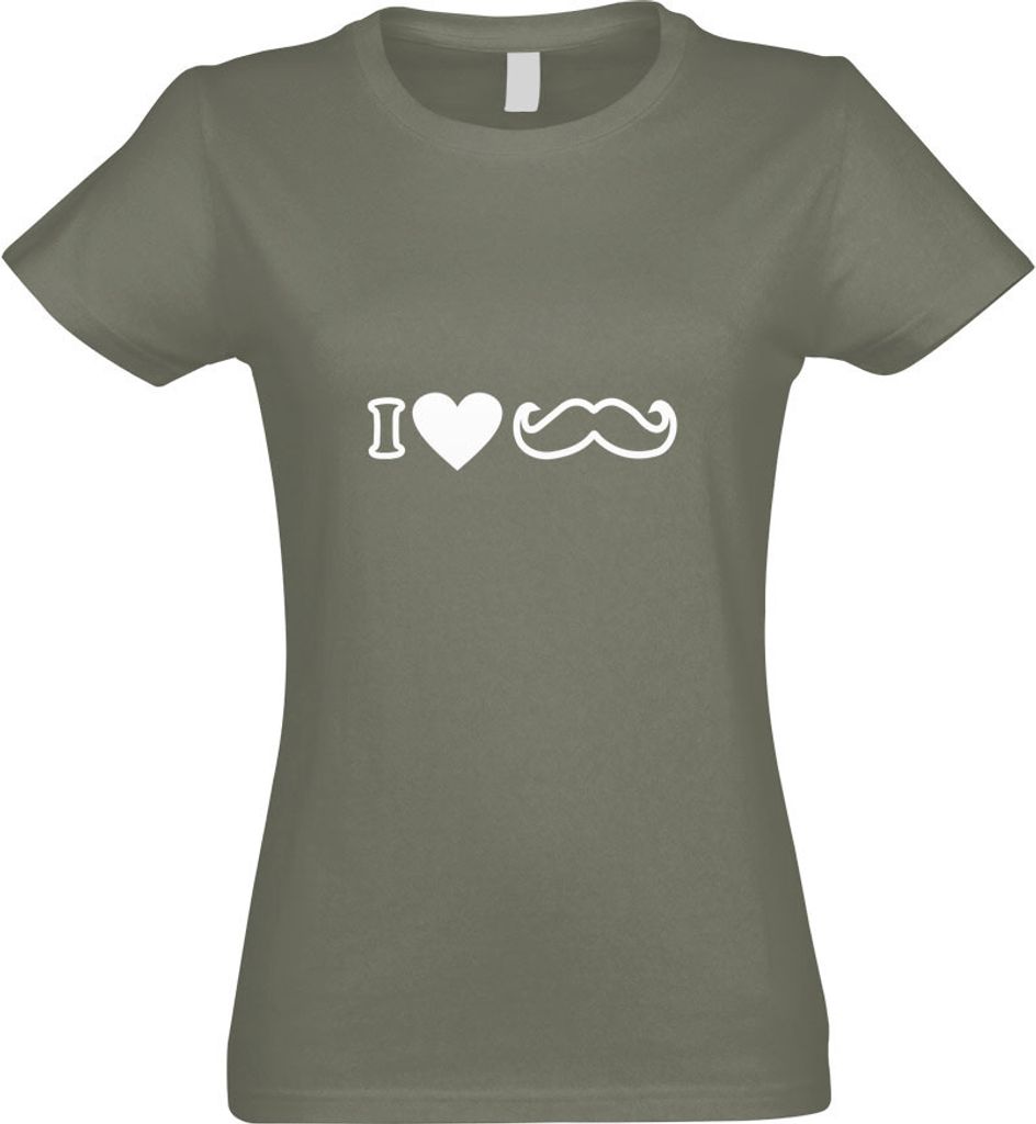 Kiwistar - T-Shirt tailliert - Damen - Olive - I Love Mustache - mit Motiv Bedruckt - Funshirt Design - Sport - Freizeit - Damen - S