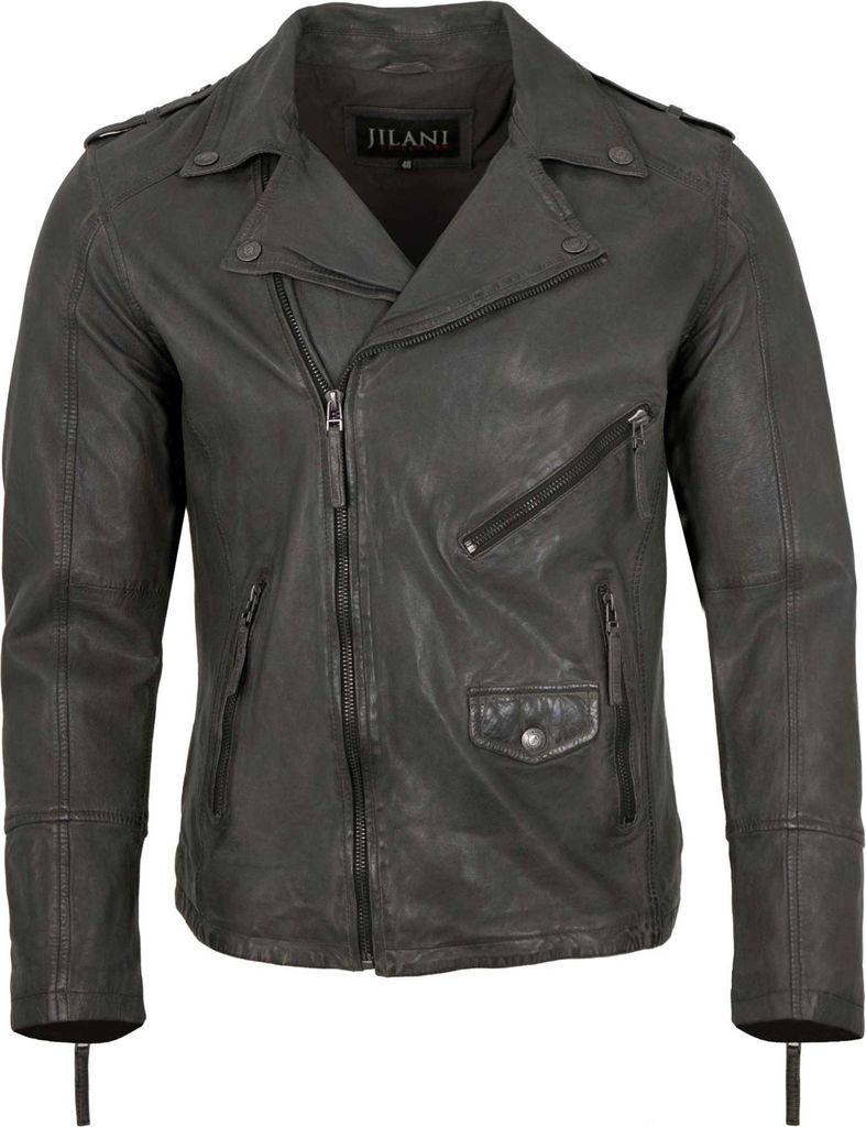 Jilani Collection - Herren Lederjacke Bikerjacke Lammnappa grau : 50