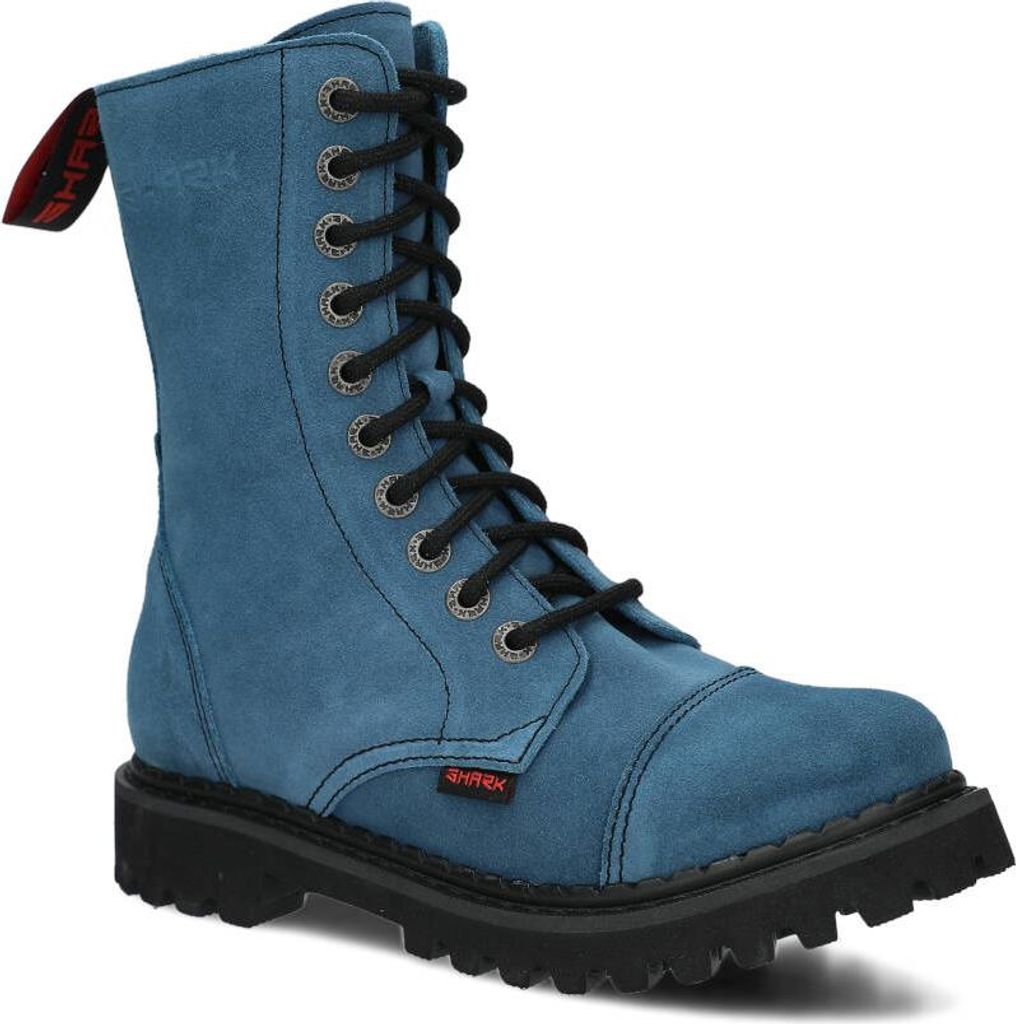 NAGABA Stiefel Damen Herren Springerstiefel 10-Loch - Leder - Blau - 41