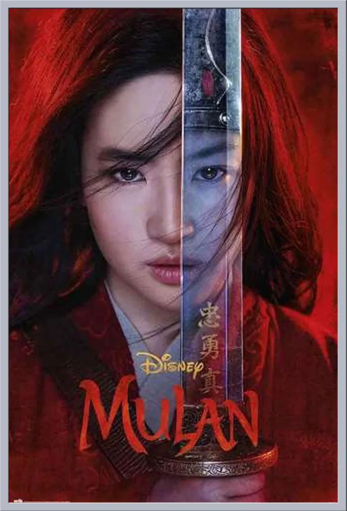 Mulan Affiche de Cinéma Disney 61x91,5 cm avec Cadre Argenté Élégant